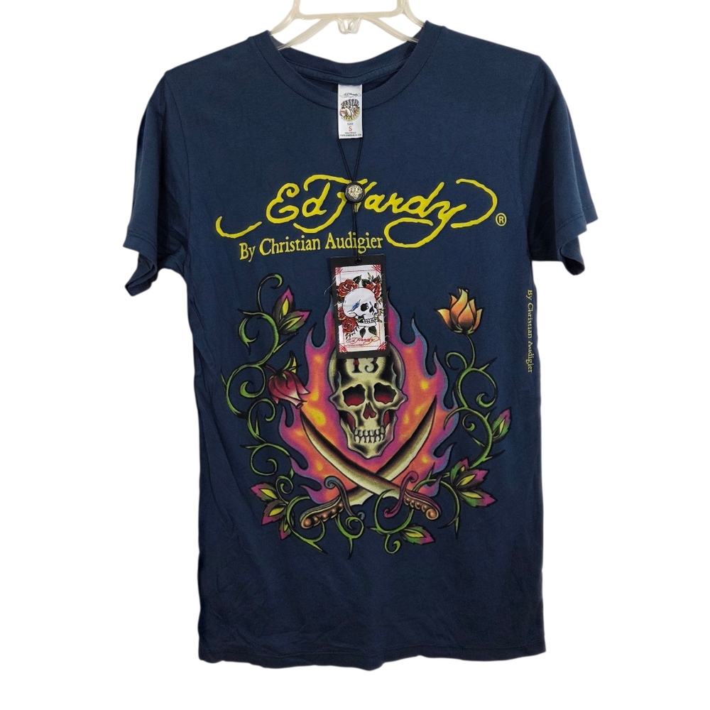 NWT Ed Hardy by Christian Audigier Vintage Y2K Skull Sword 13 Tee Small